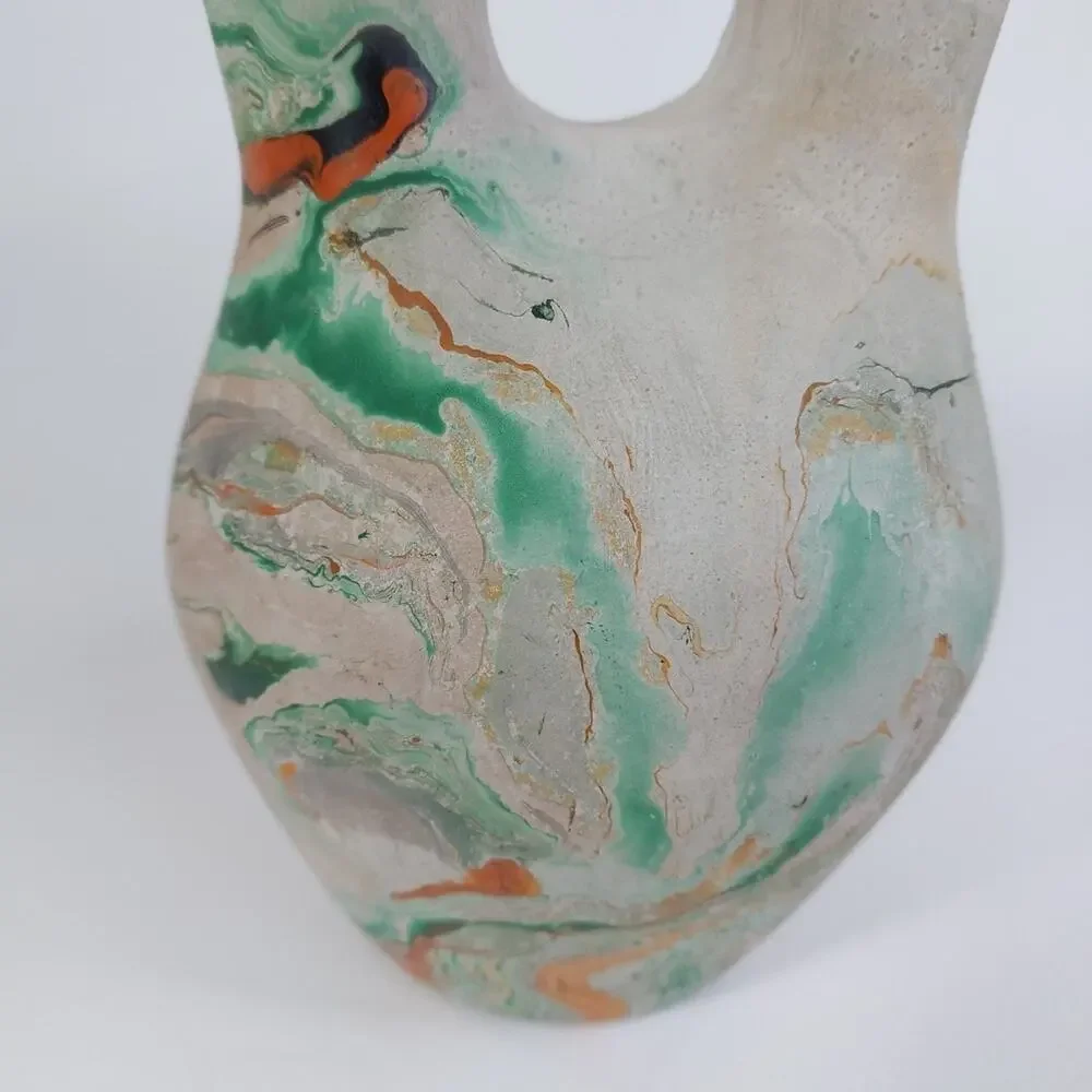 Nemadji Pottery Vase Native American Style‎ Double Spout Green Wedding Vase